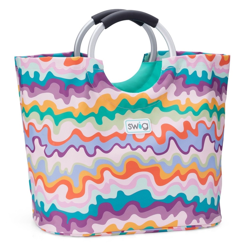 Swig Life Loopi Tote Bag Sand Art Multi Color Wavy Psychedelic Aluminum Handles